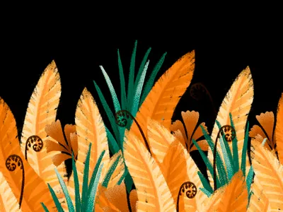 Jungle cozy plants black botanical botanical illustration cozy design green illustration jungle leafs nature art orange pattern procreate app texture warm tones yellow