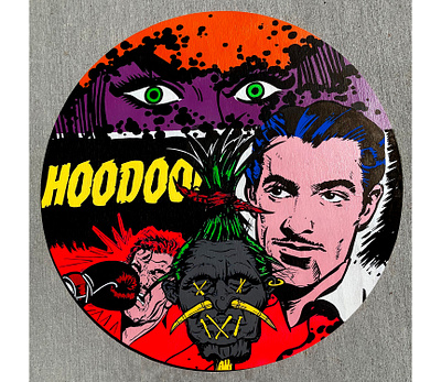 HOODOO! acrylic art artist detective comics illustration mash up noir painting pop art popart pulp art vintage design wood