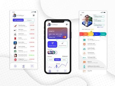 Bank Credit Mobile App MockUp Revised bank credit card credit score design iphonex landing page design mobile mobile app design profile page revised transaction history ui