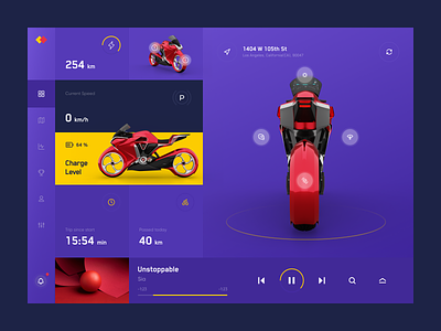 🏍 Bike Control App 3d app design bike clean concept control dashboard design electro car interface minimal product speed startup tesla ui ux