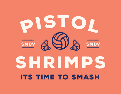 Pistol Shrimps Volleyball Shirt coral design lettering navy pink shirt shrimp smash sports volleyball