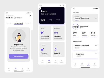 Study App app app design card clean education educational friendly interface mobile product purple quiz quiz app school study test ui white