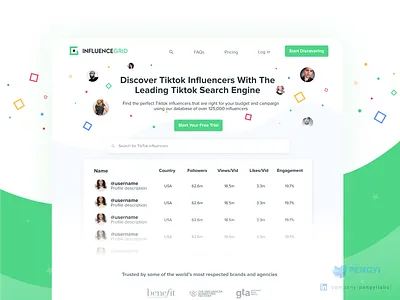 Influence Grid by Kicksta | Discover TikTok influencers Website avatar bulma dashboard design design system facebook green influence influencers instagram landing page social social media tik tok tiktok twitter vuejs website website design yellow