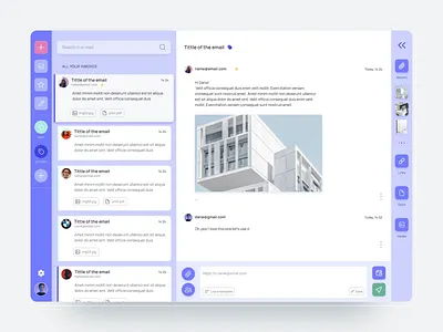 Email App Concept Prototype communication app desktop app email app email ux instant reply lilac color palette pastel mode product design prototype sidebars texting softwere ui design ux design