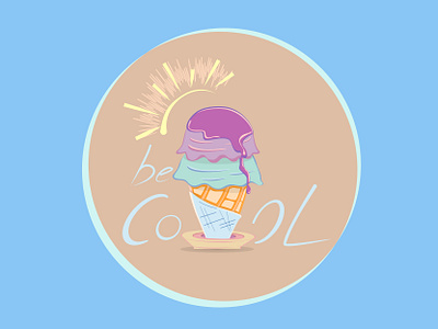 iBECOOL_ badge 2d drawing badge design cool digital illustration dribbbleweeklywarmup flat design ice cream illustration sunset vector