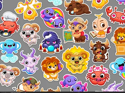 Zodiac Characters ✦ Astrology Stickers animals aquarius aries astrology cancer capricorn cartoon character design cute gemini leo libra pisces sagittarius scorpio stickers taurus vector virgo zodiac