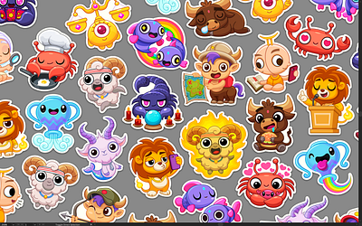 Zodiac Characters ✦ Astrology Stickers animals aquarius aries astrology cancer capricorn cartoon character design cute gemini leo libra pisces sagittarius scorpio stickers taurus vector virgo zodiac