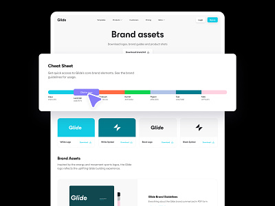 Glide Brand Assets Page brand assets branding colour design minimal shapes typo typography ui web design