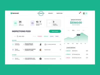 Real Estate app for managing security deposits | Lazarev. animation apartment credit dashboard deposit design easy flow graph inspection management motion graphics property real estate rent room security ui ux web