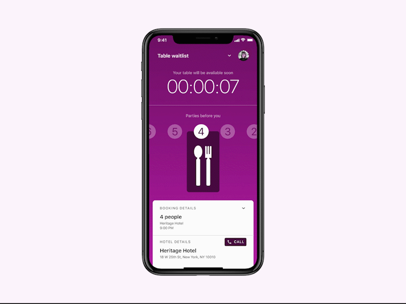 Restaurant Table Waitlist animation application card food food app interaction restaurant restaurant app ui design