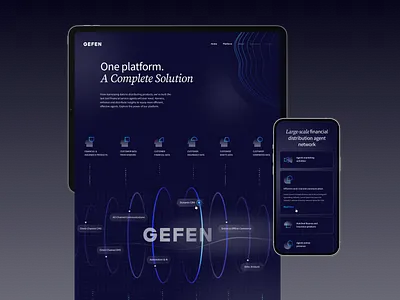 GEFEN Web Design agents ai dark mode web page financial service fintech gefen technologies illustration insurance landing page marketing networks platform tech transformation unfold web design