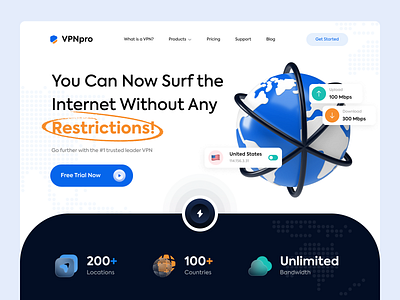 VPNpro - VPN Landingpage Concept 3d landingpage amazing web clean clean website design download features globe hero internet landingpage landingpages portfolio ui ux vpn vpn pro web web design websites