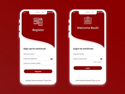 Login and Register Concept app design flat icon layout minimal mobile app mockup typography ui