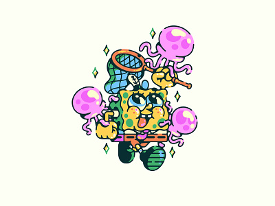 spongebob illustration jellyfish net nickelodeon spongebob squarepants