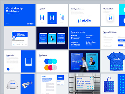 Huddle - Brand Guidelines b2b book brand application brand book brand design brand guide brand guidelines brand identity branding color palette design system icons layout design manual mark mockups style guide typography ux visual identity