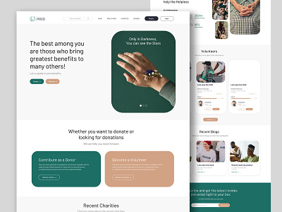 PRVD - Landing Page Design clean website design donation website green home page design landing page design minimal website design non profit organization website tan ui design uiux web design website design welfare organization website