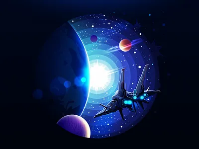 Cosmo artstyle blue cosmo cosmos dribbble galaxy illustration madewithsketch negative planet popular proart prokopenko scene sketch space spaceship stars trend vector