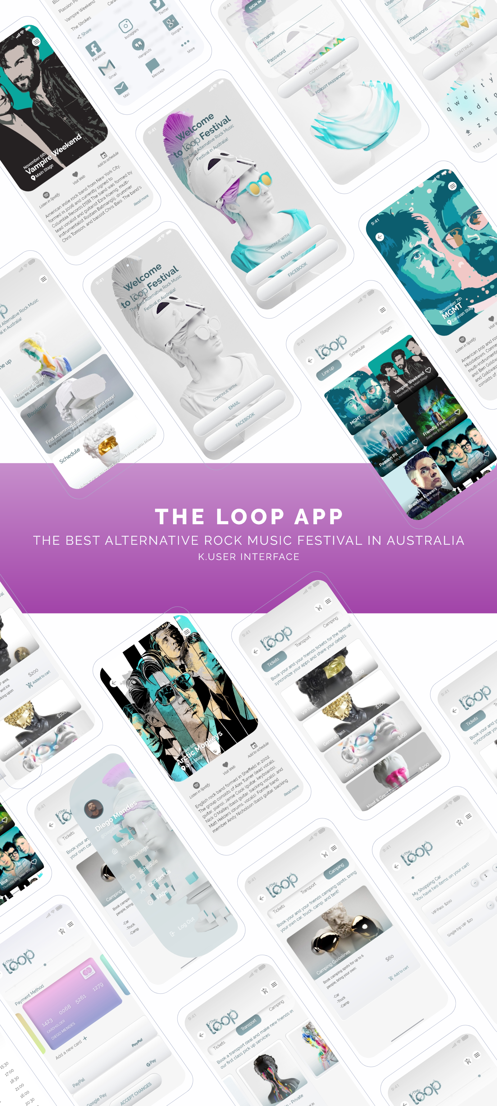 Loop App animation app case study festival app light mode neumorphic neumorphism product design ui ux