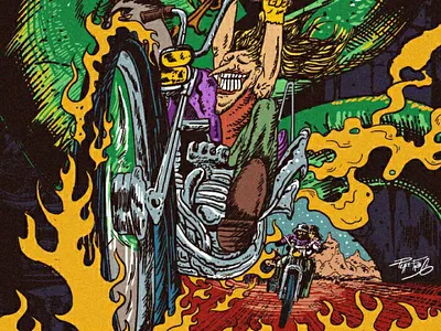 Ride jhoni art bobber caferacer choppergirls choppers comic design exhibition harley davidson motorcycles motorcycles art poster sci fi