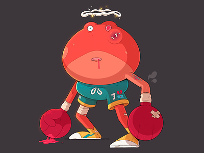 Bufo the RagingBull Brawler. 2d boxing bruise cartoon character characterdesign confusion frog illustration illustrator orange pants