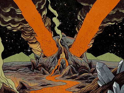 Volcano astronaut comics crystal lava mars moon night planet retro sci fi scifi space vintage volcano