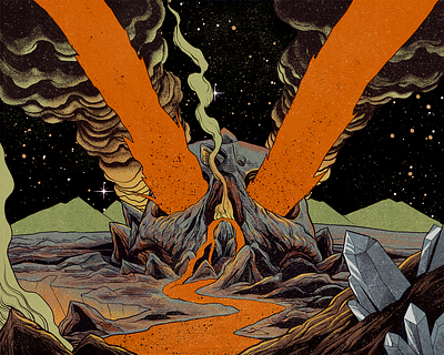 Volcano astronaut comics crystal lava mars moon night planet retro sci fi scifi space vintage volcano