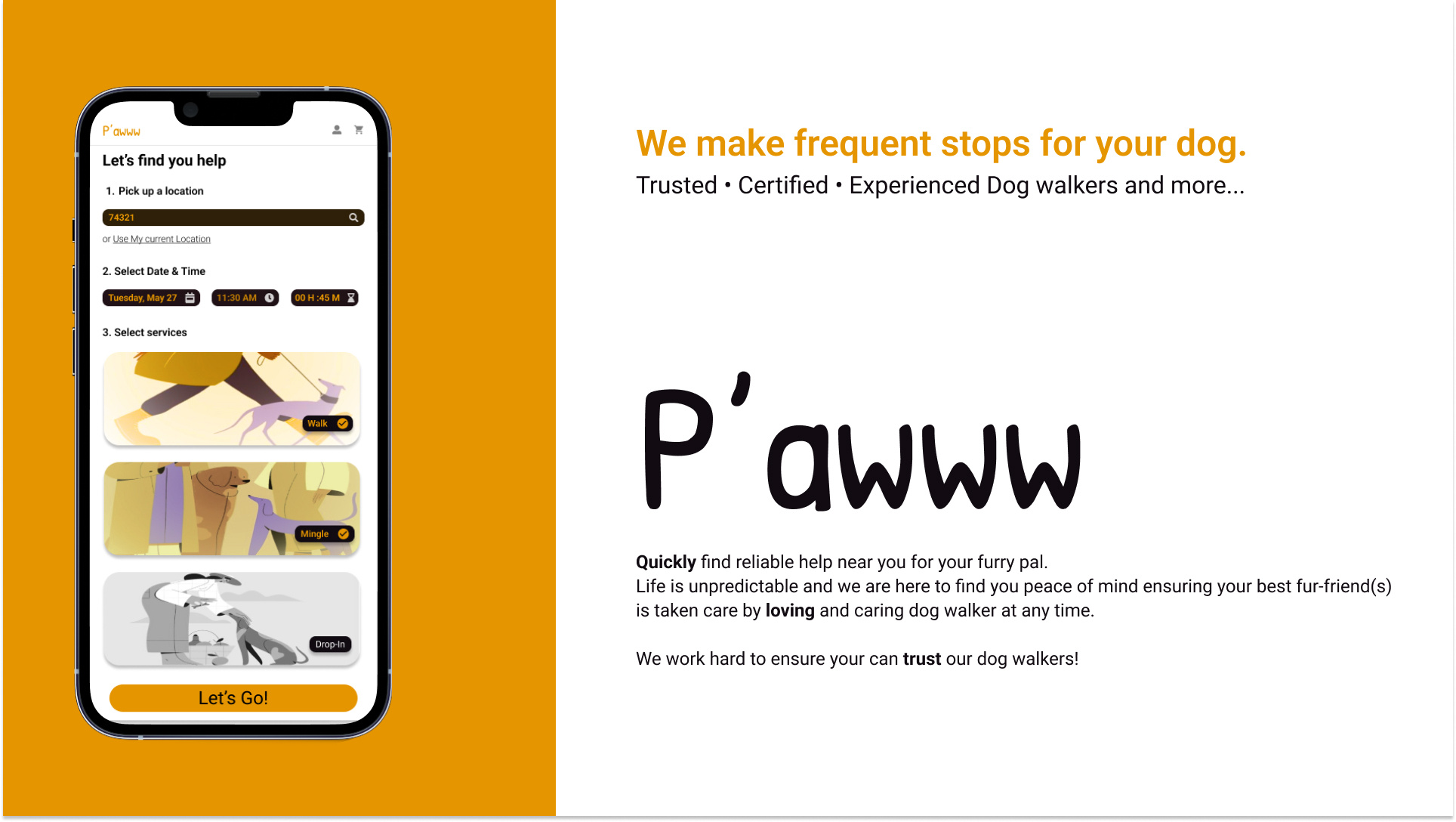 P'awww Dog Walking App app design