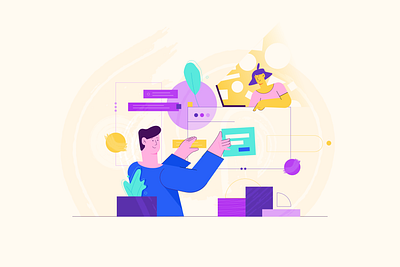 Teamwork management affinity designer character colorfull design flat illustration linear remote team teamwork vector working