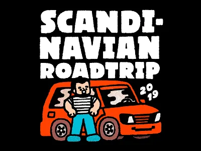 Scandinavian Road Trip car cute design doodle fun illustration japanese kawaii lettering men print road trip scandinavia t shirt design travel traveler typography