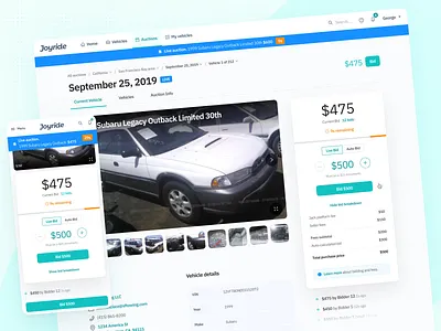 Joyride Responsive Auto Auction Page auction auto auction automotive bidding design agency interaction design joyride product design product design agency responsive web responsive web product ui design ux ux ui ux design ux design agency