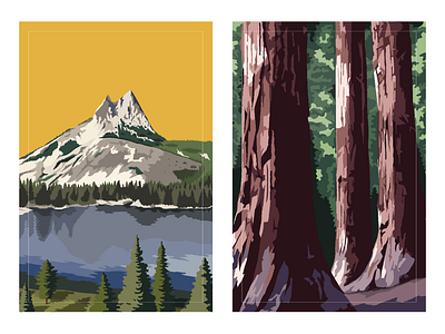 Yosemite Locations bears cathedral peak climbing illustration illustrator lake mountain nature nature illustration outdoors redwood rocks trees vector warm colors yosemite yosemite valley