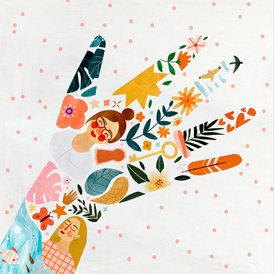 Sweet hand 🤚 animals female character hand illustration illustration art illustrator kids illustration pattern