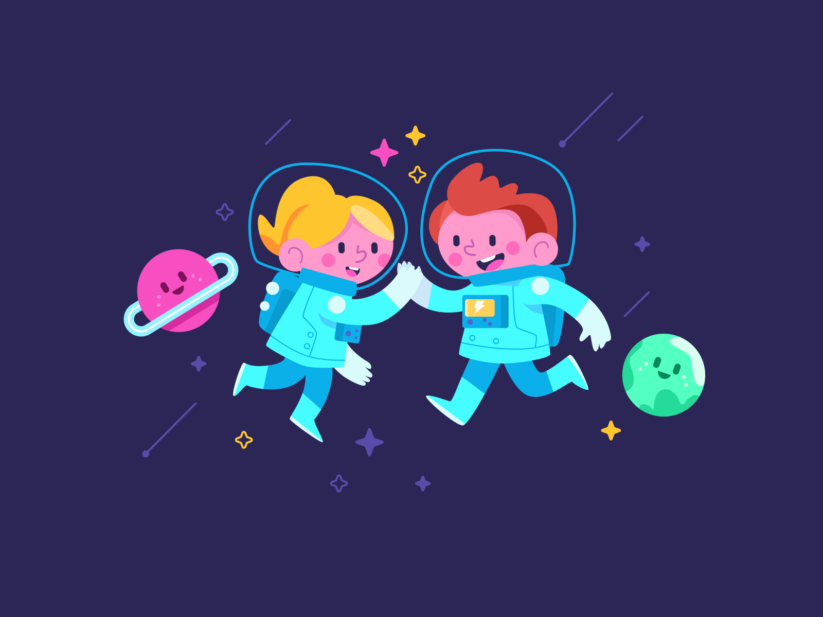 High Five astronaut character character design cute flat friends high five illustration kids people planet space