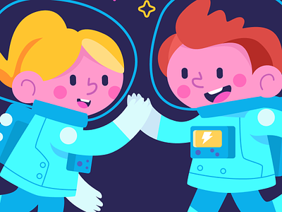 High Five astronaut character character design cute flat friends high five illustration kids people planet space