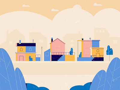 Little Street With Houses adobe illustrator blue character design colourful house illustration illustration line art linear street ui vector illustration