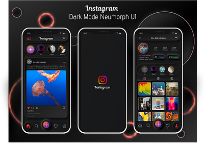 Instagram Redesign Neumorph ui darkmode darkui dribbleweeklywarmup figma illustraion instagram instagramredesign neumorph neumorphic design neumorphism softui ui