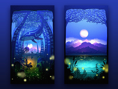 Secret Forest animal forest golden fish lake light moon mushroom plant whale