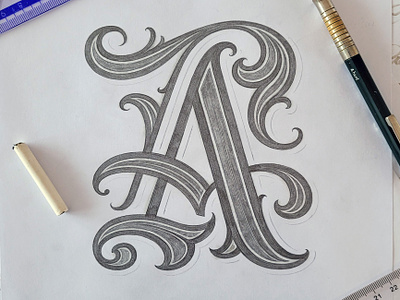 Custom gothic letter A calligraphy design hand lettering illustration lettering logo logotype type typography