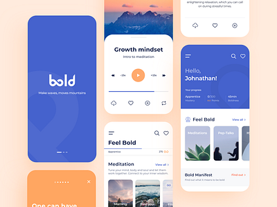 Bold - Mobile app arounda calm color concept figma health meditation mobile app onboarding pep taks player podcast product design ratio sketch typography ui ux yoga