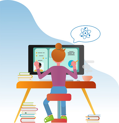 On line study illustration office on line education student woman
