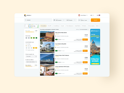 Hotel search result page ads booking designs filter hotels product search search bar search results tags travel ui ux web