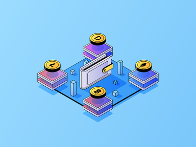 Crypto square 3d abstract btc coin crypto doge eth finance fintech gradient grid illustration isometric josh warren lite minimal startup technology texture vector