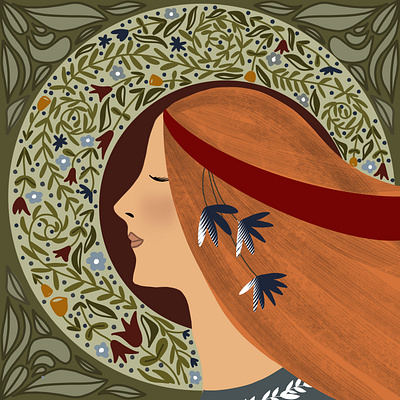 Art Nouveau Hippie Girl adobefresco design digitalpainting flat graphicdesign illustration procreate surfacedesign