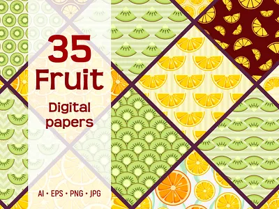 35 seamless citrus fruit vector patterns art backdrop background clip design digital paper fabric flat fruit patterns illustration paper pattern seamless vector