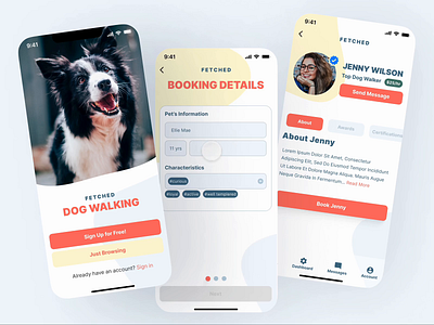 Fetched - Dog Walking App app prototype ui ux visual design