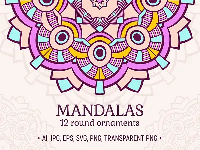 Set of 12 unique mandala designs. adult coloring black collection coloring coloring page decoration ethnic flora element geometric graphic illustration indian isolated mandala meditation object ornament round symmetric vector