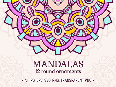 Set of 12 unique mandala designs. adult coloring black collection coloring coloring page decoration ethnic flora element geometric graphic illustration indian isolated mandala meditation object ornament round symmetric vector