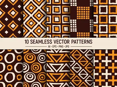 10 Hand drawn seamless vector patterns art clip fabric handdrawn pattern collection