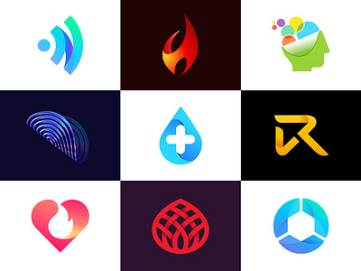 Vol 8 : Collection of Logos With Folds 3d app audio branding colorful flame fold gradient heart identitydesign logo logocollection logodesign medical music pahrma shadow ui ux weave