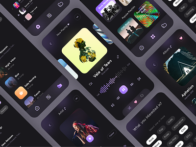 Music Player App Concept app branding case study creative dark design ficon mobile design music music player product design purple ui unique user experience ux